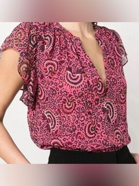 A.L.C. 100% Silk Pink Paisley Blouse Size 4